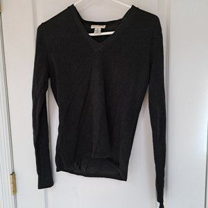 Ann Taylor Medium Silk Blend Black Sparkle Top V-neck